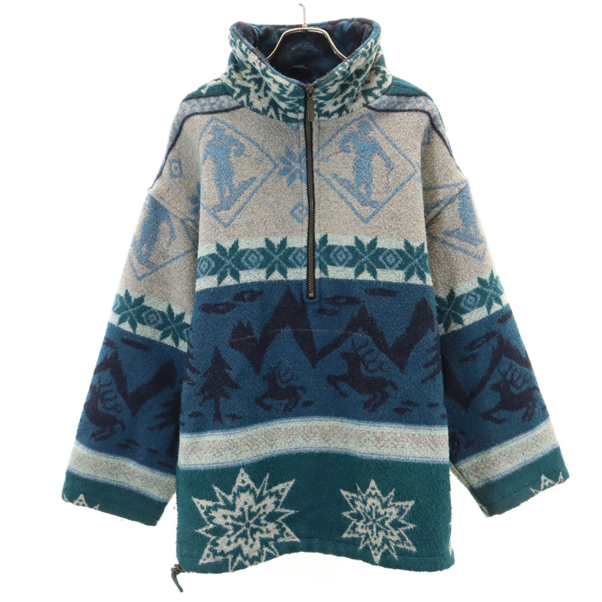 L.L.Bean エルエルビーン 80s 90s オールド ノルディック柄 ハーフジップ フリースジャケット ブルー系 プルオーバー アウトドア
