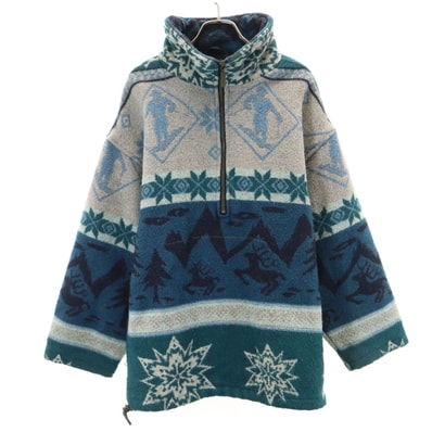 L.L.Bean エルエルビーン 80s 90s オールド ノルディック柄 ハーフジップ フリースジャケット ブルー系 プルオーバー アウトドア