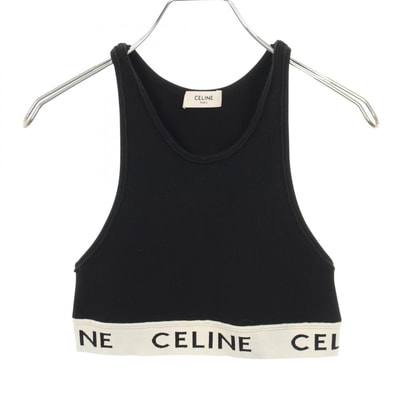 セリーヌ CELINE ロゴ アスレチック ニット スポーツブラ タンクトップ 衣料品 トップス コットン レディース ブラック系 【中古】