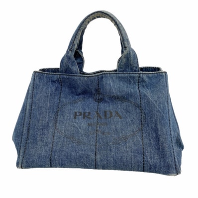 【6id5017】プラダ トートバッグ カナパ デニム ブルー ゴールド金具【中古】レディース