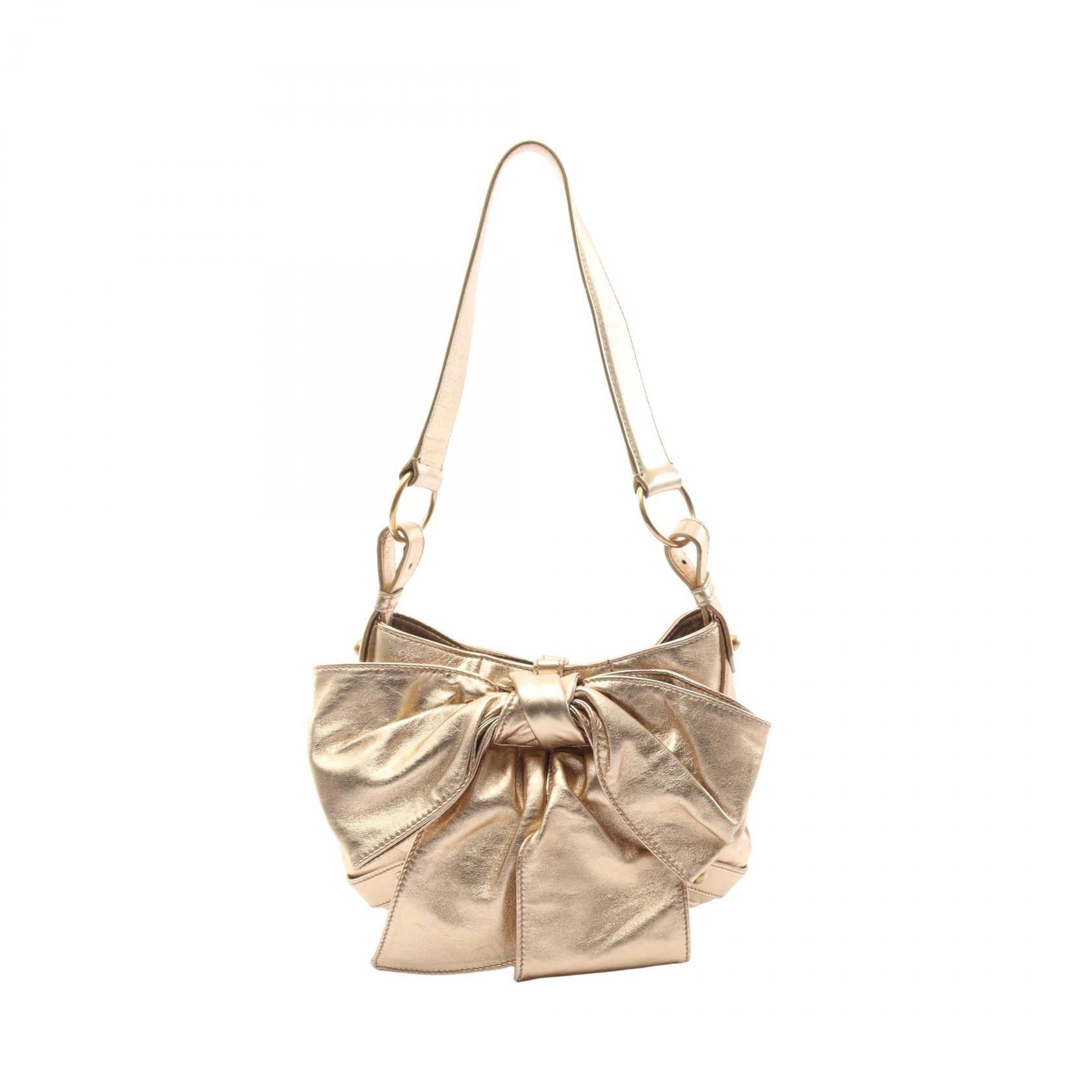 イヴサンローランリヴゴーシュ Yves Saint Laurent rive gauche サック ボウ リボン ショルダーバッグ バッグ レザー レディース ゴールド系 【中古】