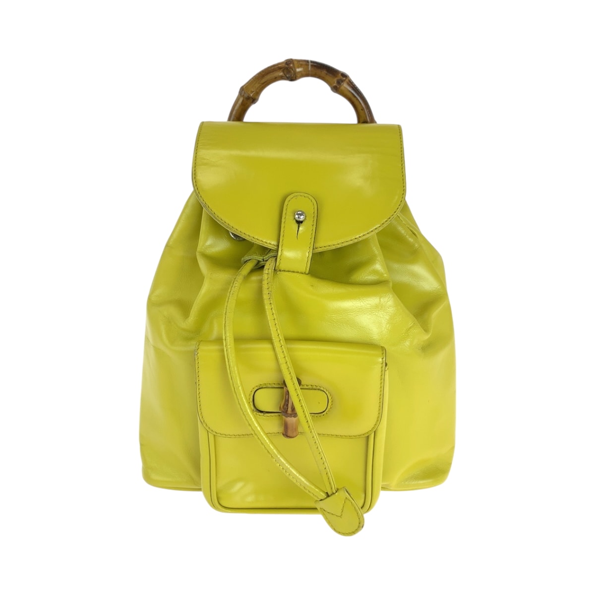 美品 GUCCI グッチ ヴィンテージ バンブー イエロー ブラウン シルバー金具 レザー ミニリュックサック バックパック 504723 【中古】