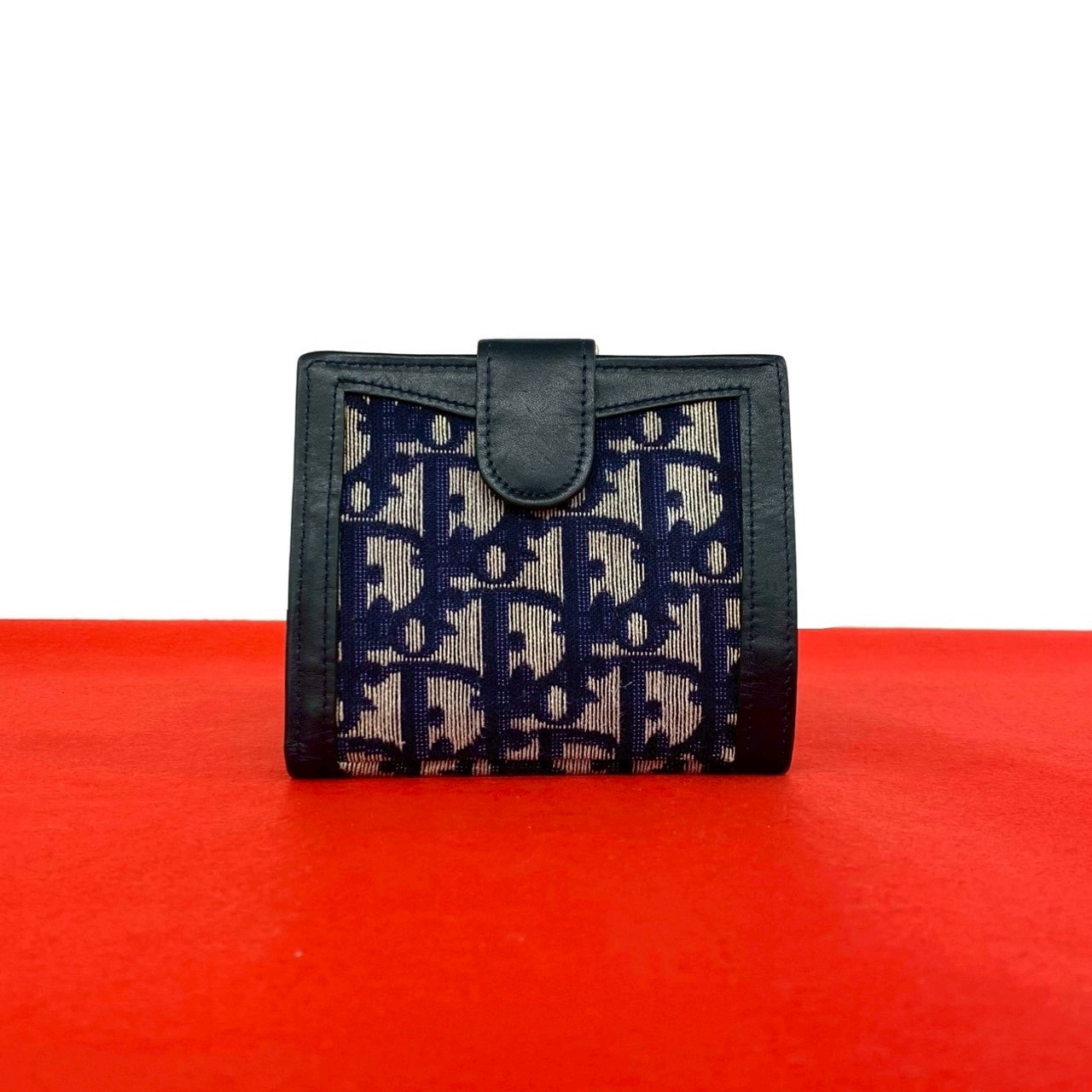 Christian Dior ディオール トロッター キャンバス レザー 二つ折り財布 ネイビー
 34403