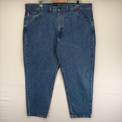 古着 カーハート Carhartt パンツ ジッパーフライ 大きいサイズ ワンポイントロゴ 5ポケット ジーンズ W44 L36 ブルー系 メンズ
