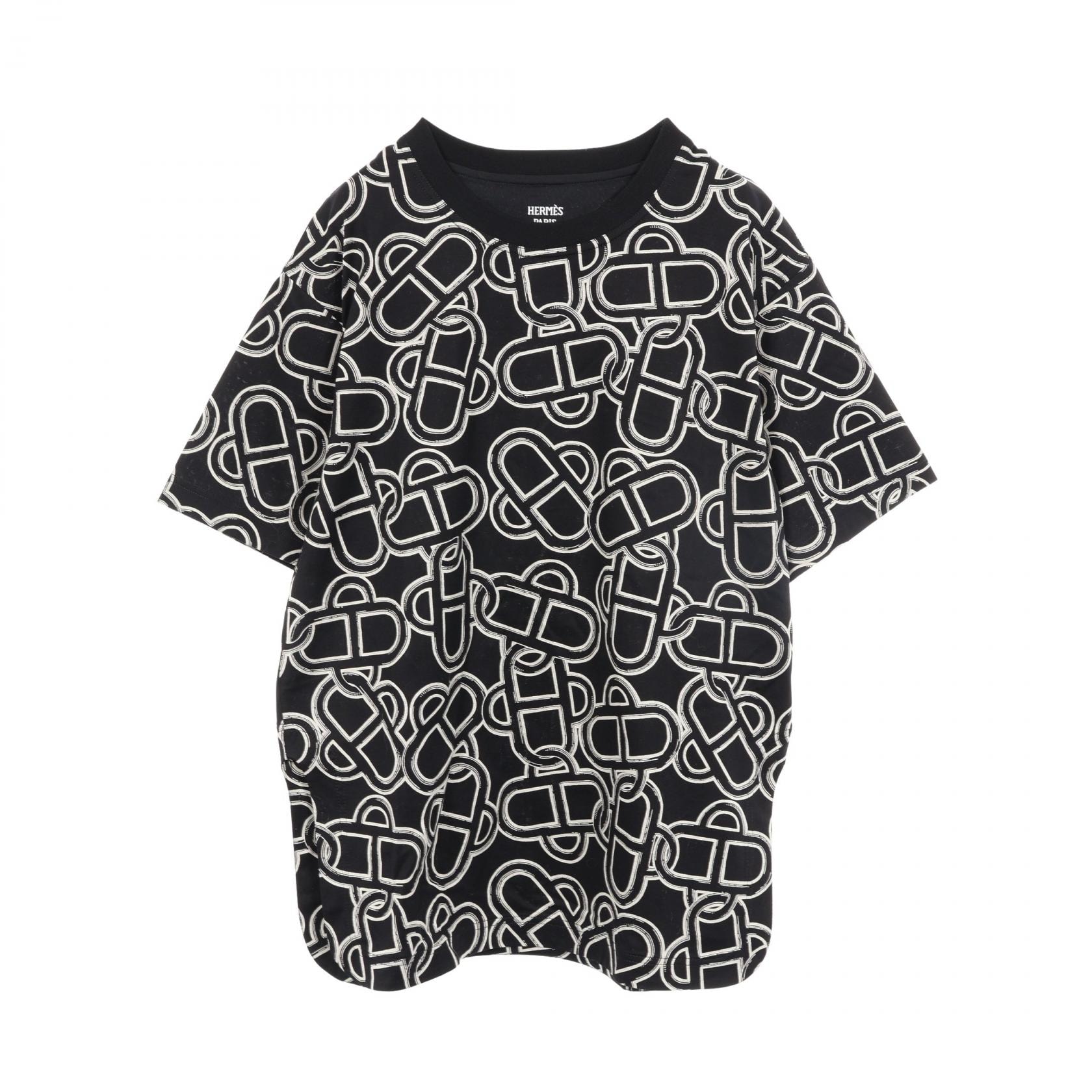 エルメス HERMES マキシ マイヨン エケストル 半袖Tシャツ 衣料品 トップス コットン ホワイト レディース ブラック系 / ホワイト系 6H4625DG 【中古】