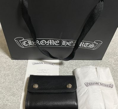 Chrome Hearts Wave Mini Cross Ball Button Leather Wallet "Black/Silver"