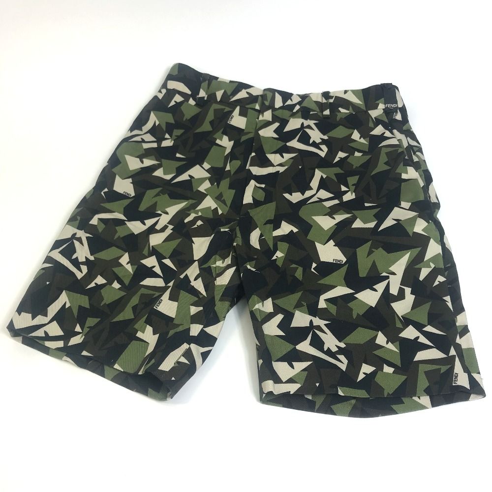 フェンディ FB0521 迷彩柄 総柄 ハーフ パンツ コットン カーキ×マルチ