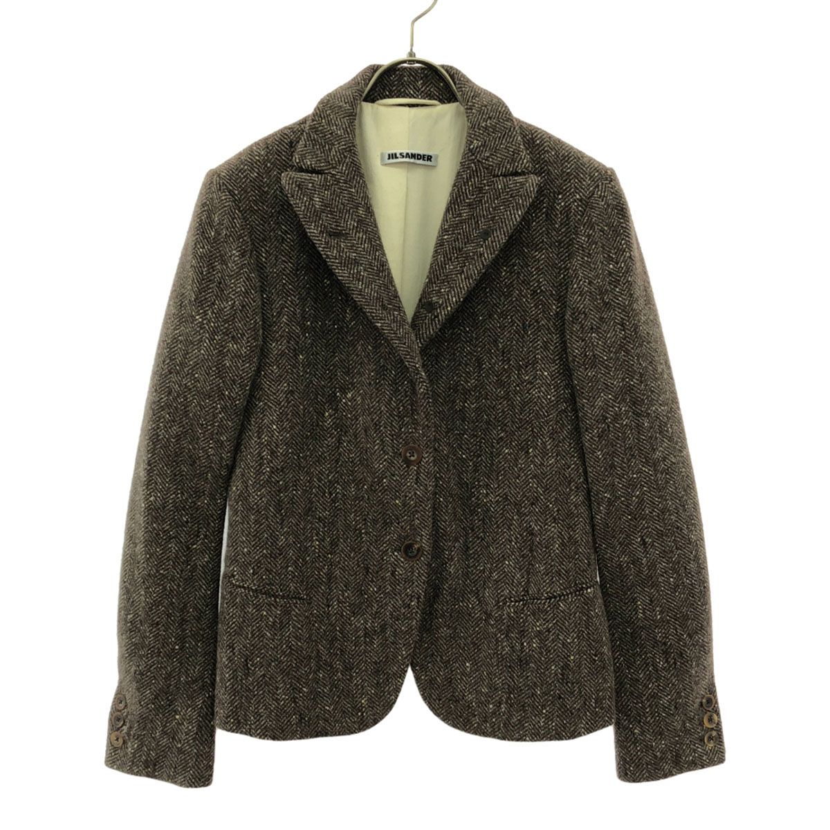 JIL SANDER ジルサンダー イタリア製 カシミヤブレンド ヘリンボーン柄 テーラードジャケット 38 ブラウン系