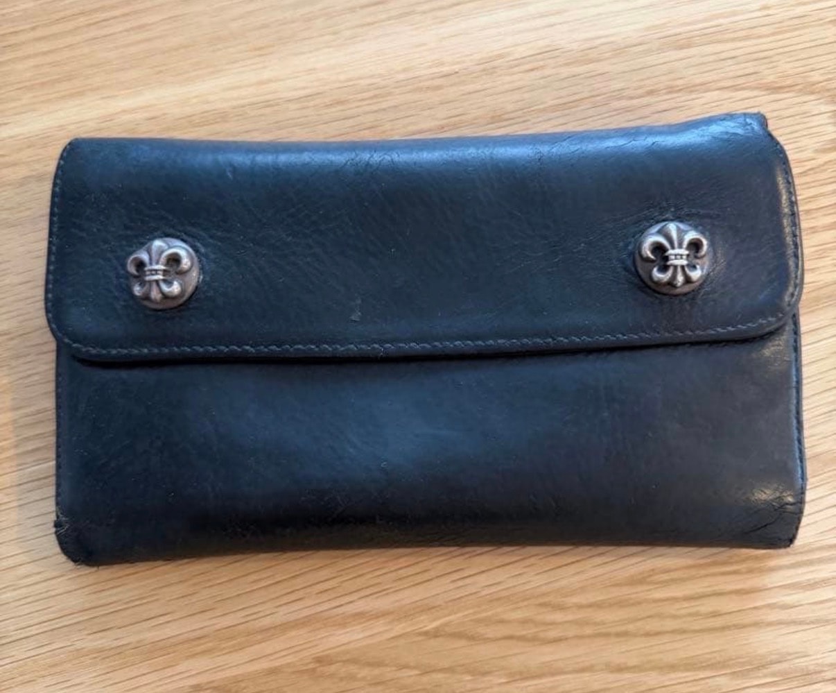 クロムハーツ ウェーブ ウォレット レザー "ブラック"