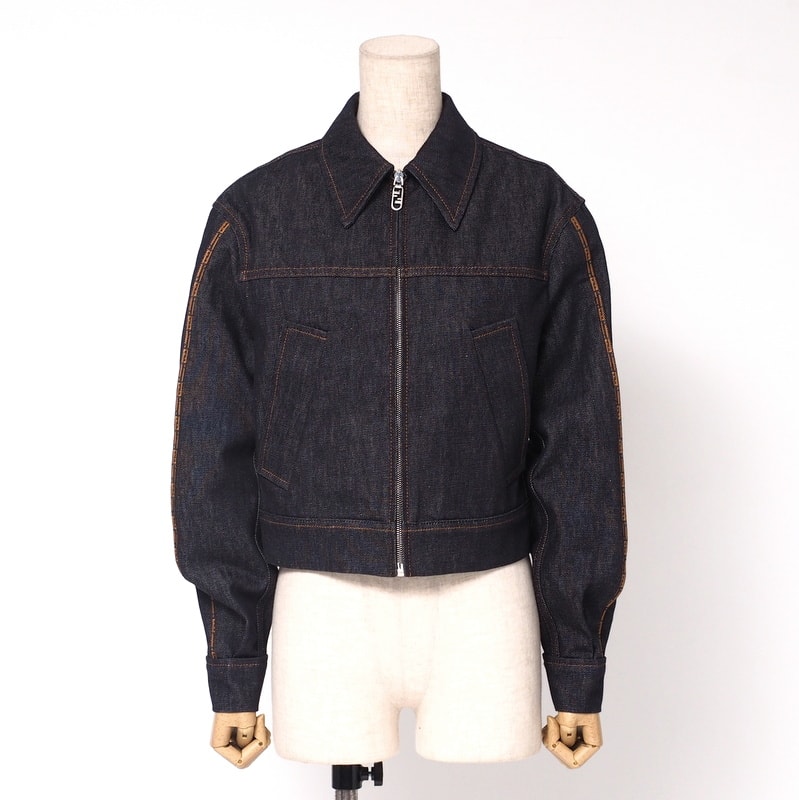 ■美品■2023年製■FENDI フェンディ デニムジャケット サイズ36 Gジャン ジップアップジャケット FF コットン インディゴ ネイビー イタリア製 ブランド古着【中古】20241004/RA1410