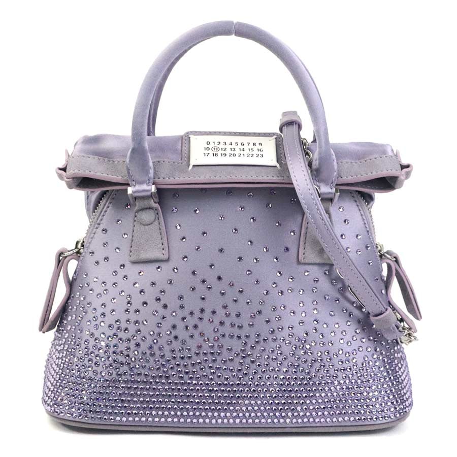メゾンマルジェラ Maison Margiela ハンドバッグ ショルダーバッグ 5AC マイクロ サテン/ラインストーン パープル レディース【中古】 h30923a