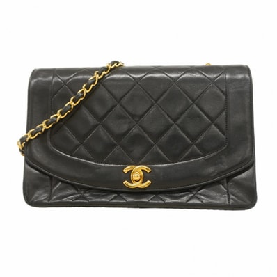 【6eb0625-k】シャネル ショルダーバッグ ダイアナ チェーンショルダー ラムスキン ブラック ゴールド金具【中古】レディース