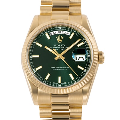 ROLEX ロレックス デイデイト 118238 F番 グリーン K18YG【中古】