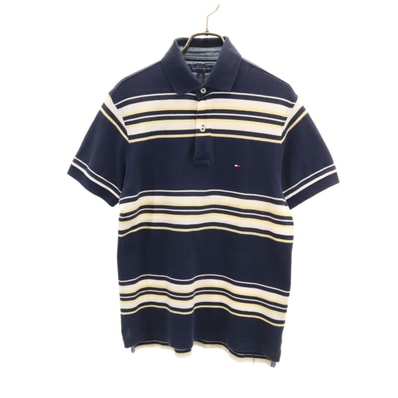 TOMMY HILFIGER トミーヒルフィガー ボーダー柄 半袖 ポロシャツ XS ネイビー 鹿の子
