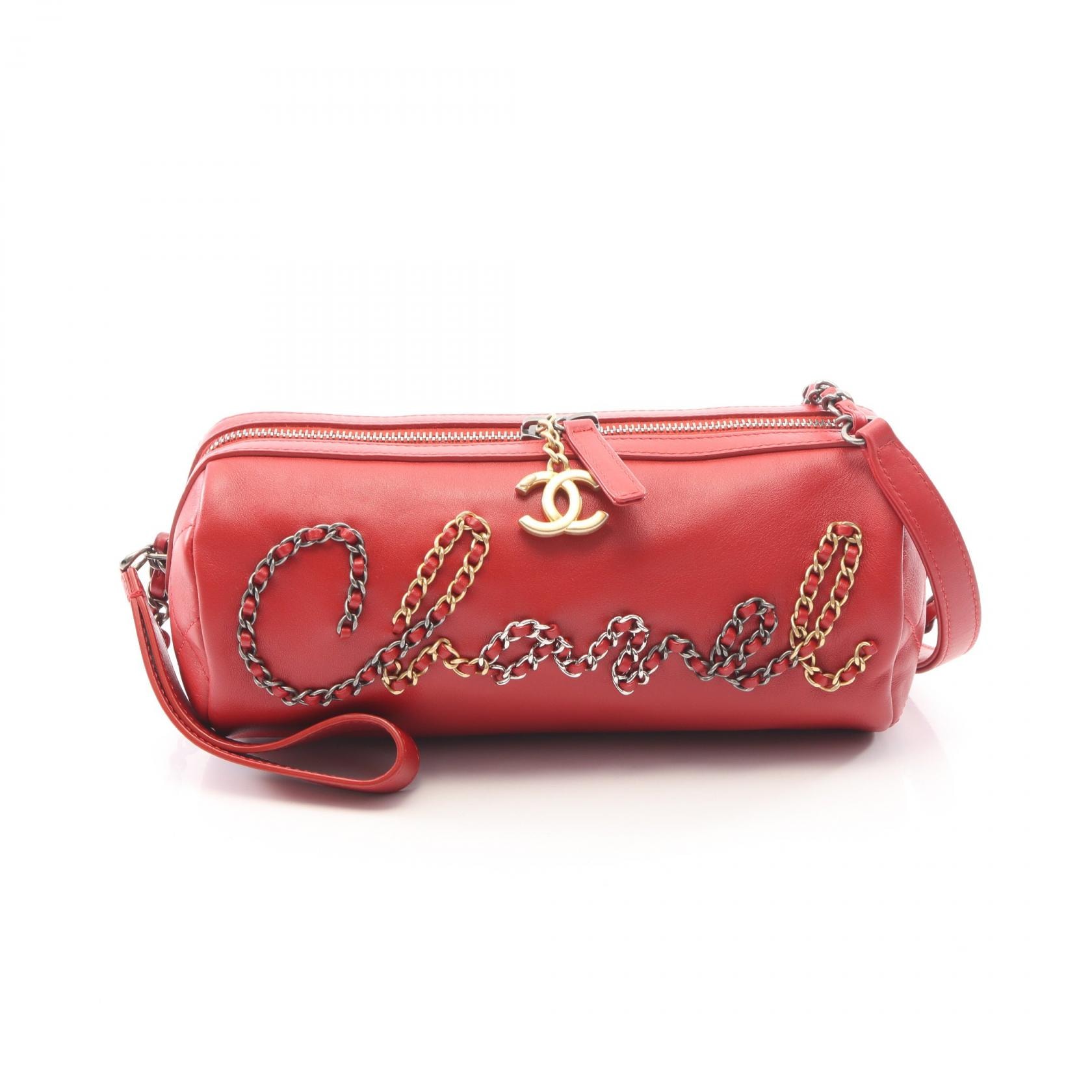 シャネル CHANEL ボーリングバッグ コンビ金具 ショルダーバッグ バッグ レザー レディース レッド系 AS1779 【中古】