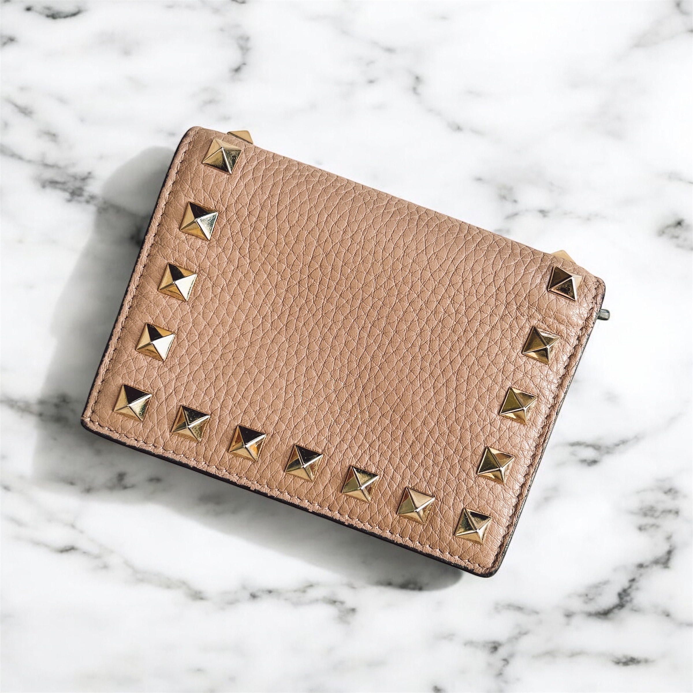 Valentino Garavani Rockstud Flap Wallet "Pink Beige/Gold"