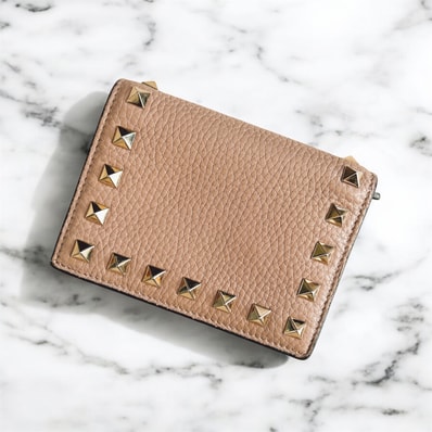 Valentino Garavani Rockstud Flap Wallet "Pink Beige/Gold"