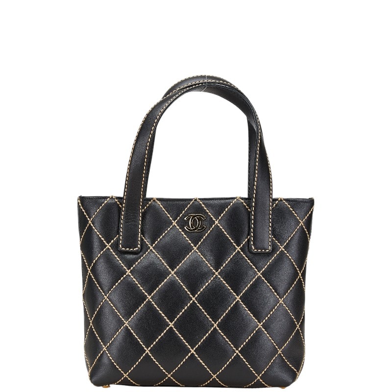 シャネル ワイルドステッチ ココマーク トートバッグ ブラック ラムスキン レディース CHANEL 【中古】