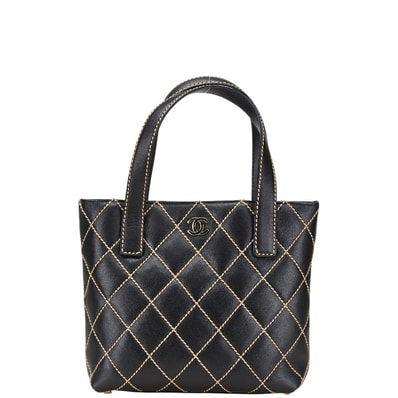 シャネル ワイルドステッチ ココマーク トートバッグ ブラック ラムスキン レディース CHANEL 【中古】