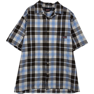 古着 ディッキーズ Dickies チェック柄 オープンカラー 半袖 ワークシャツ メンズL相当/eaa641204