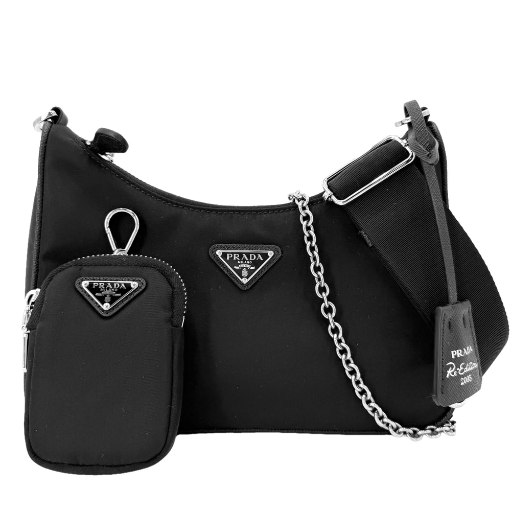 PRADA プラダ ショルダーバッグ Re-Edition 2005 Re-Nylon 肩掛け 斜め掛け 1BH204 ナイロン    ブラック 黒 シルバー金具 レディース 美品【中古品】