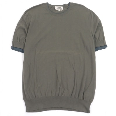 美品 エルメス 半袖ニット カーキ メンズ XL