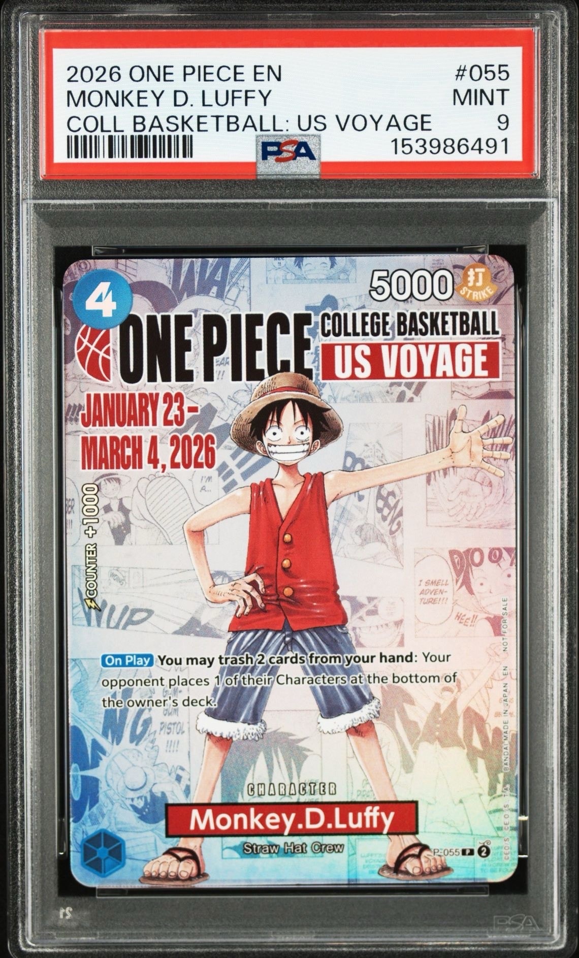 モンキー・D・ルフィ:P (開封済) [P-055]【英語版】(プロモーションカード「ワンピース カレッジ バスケットボール:USボヤージュ」)