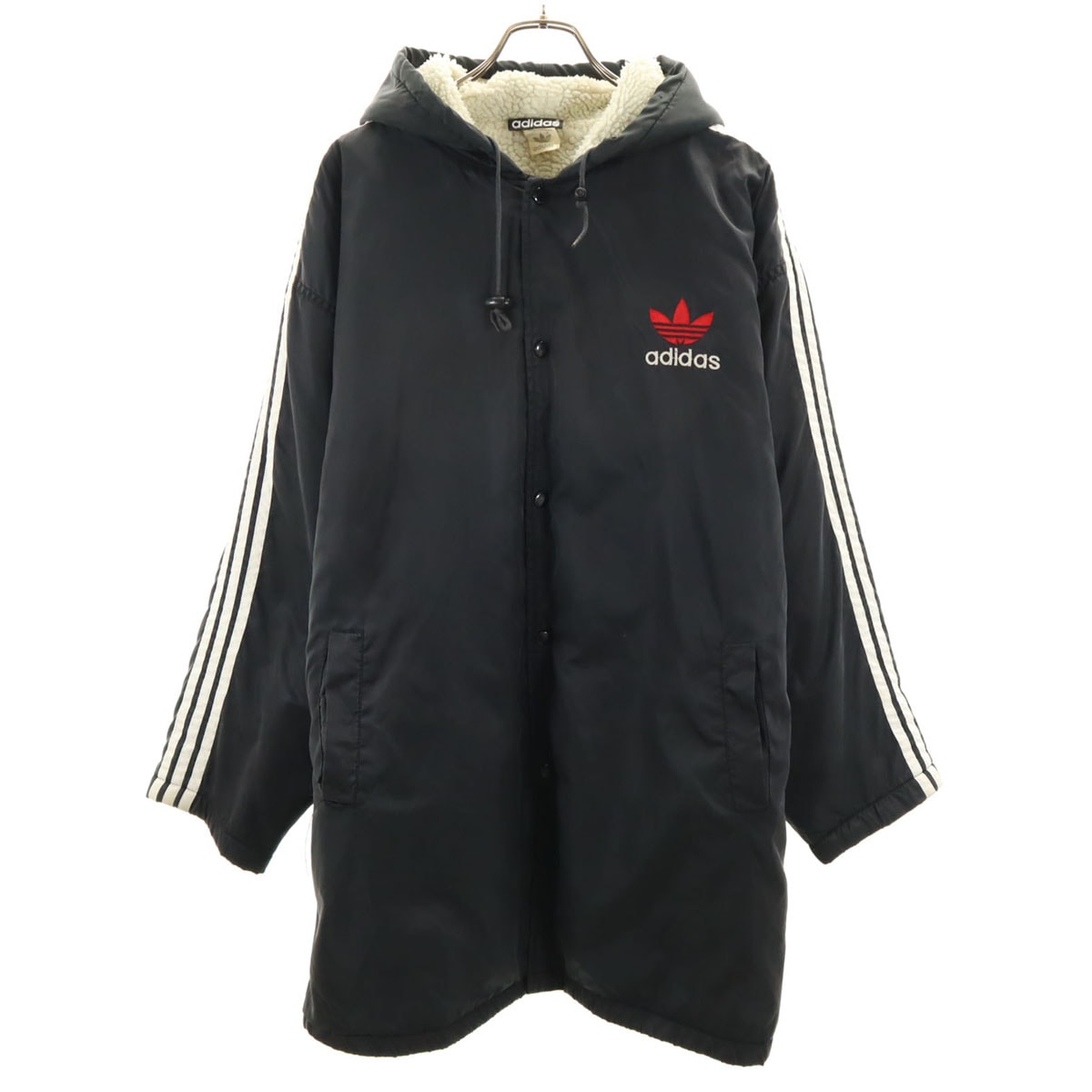 adidas アディダス トレフォイルロゴ 裏ボア フード付き ベンチコート L ブラック