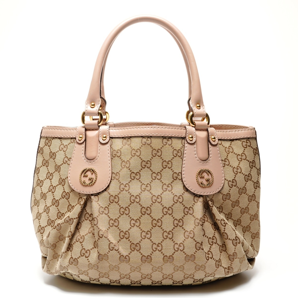 グッチ GUCCI GGキャンバス インターロッキングG スカーレットスタッズ ハンドバッグ【中古】