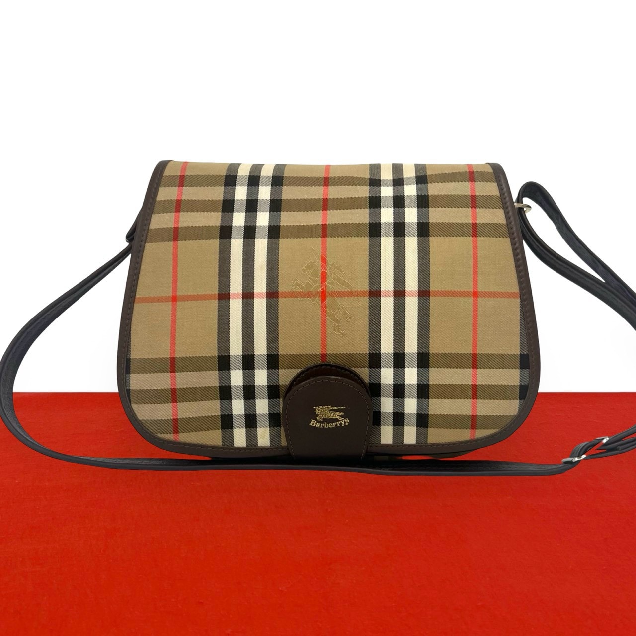 BURBERRY バーバリー ノバチェック 柄 キャンバス レザー ショルダーバッグ ブラウン
73376