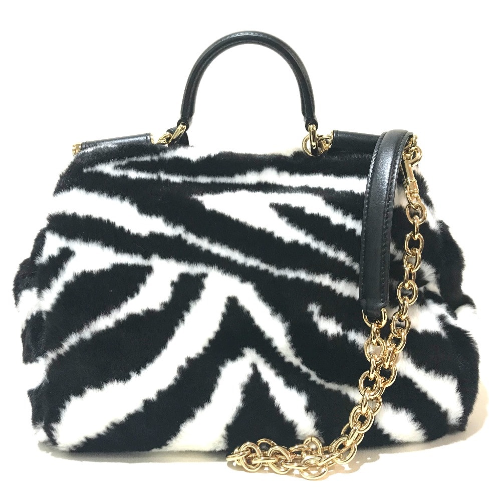 ドルチェアンドガッバーナ DOLCE&GABBANA シシリー ゼブラ 2WAY ハンドバッグ ショルダーバッグ フェイクファー ブラック×ホワイト 未使用