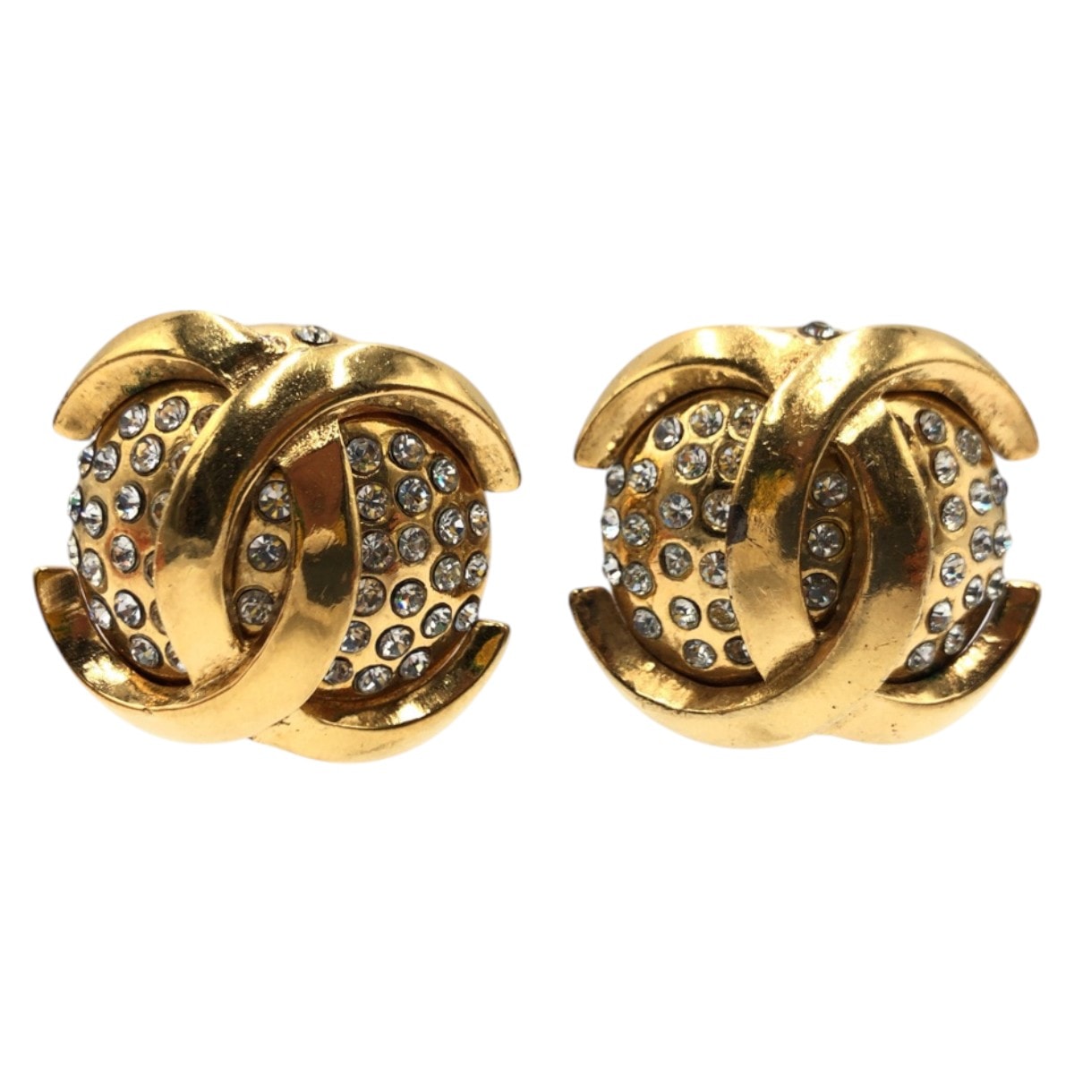 美品 CHANEL シャネル ヴィンテージ ココマーク ゴールド メタル ラインストーン/ イヤリング 502147 【中古】