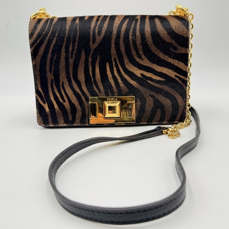 FURLA(フルラ)ミミ ミニショルダーバッグ ゼブラ柄 ハラコ レザー チェーン