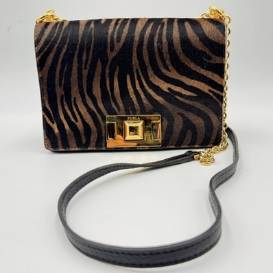 FURLA(フルラ)ミミ ミニショルダーバッグ ゼブラ柄 ハラコ レザー チェーン