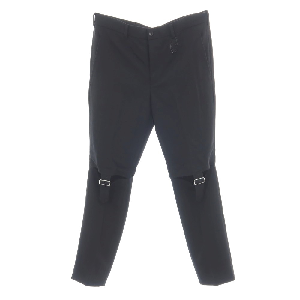 【中古】ブラックコムデギャルソン BLACK COMME des GARCONS ツイルウール カットニー ベルトデザイン カジュアルスラックスパンツ ブラック【サイズXL】【メンズ】