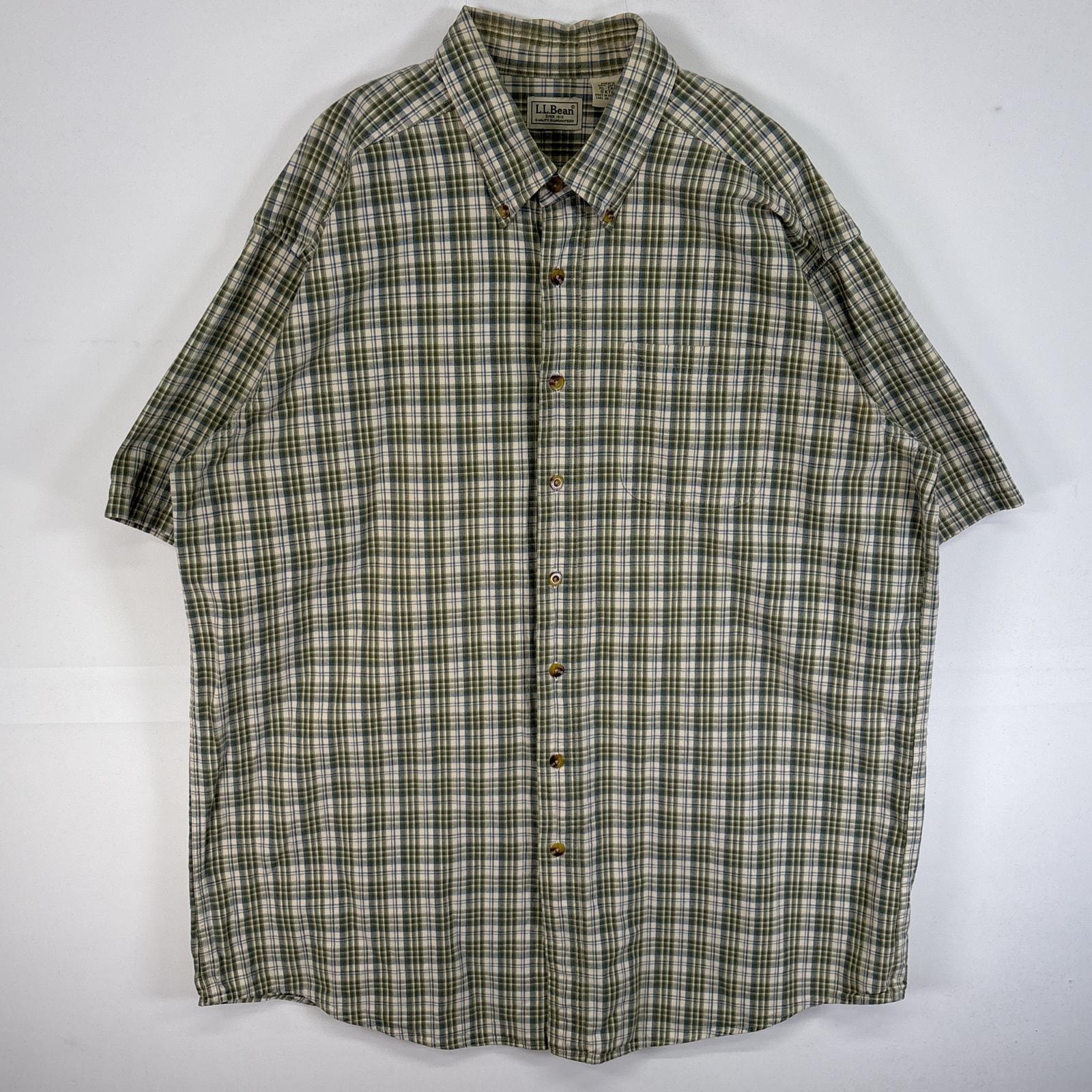 古着 エルエルビーン L.L.Bean 半袖シャツ チェック 大きいサイズ 肉厚 胸ポケ XL  グリーン マルチカラー メンズ