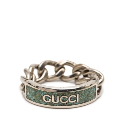 グッチ ゴルメットチェーン リング 指輪 #25 シルバー ライトブルー SV925 シルバー エナメル メンズ GUCCI 【中古】