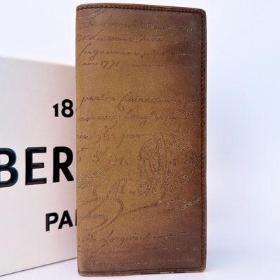 BERLUTI ベルルッティ サンタル スクリットレザー ジップロングウォレット ブラウン ブラック メンズ 二つ折り長財布