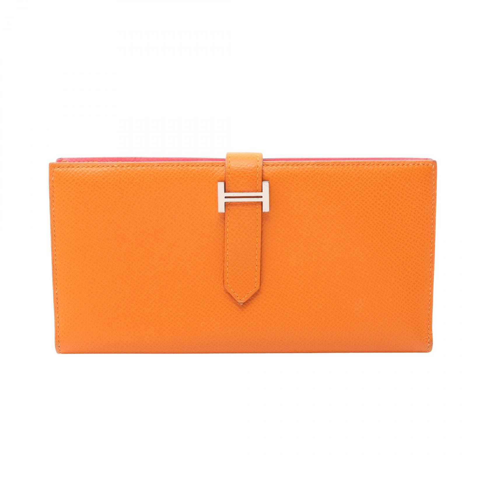 エルメス HERMES ベアンスフレ ヴェルソ アプリコット ローズアザレ 二つ折り長財布 財布 ヴォーエプソン ヴォーエプソン オレンジ D刻印(2019年製造) レディース オレンジ系 / ピンク系 【中古】
