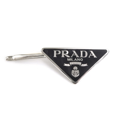 プラダ PRADA ヘアピン メタル/エナメル シルバー/ブラック レディース【中古】 e62355j