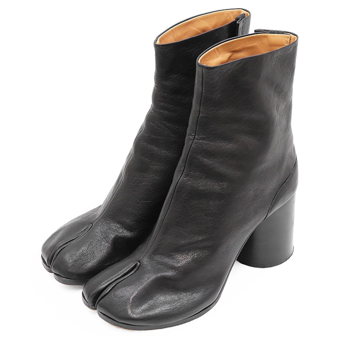 Maison Margiela メゾンマルジェラ タビブーツ サイズ 36 レディース TABI レザー シグネチャー ホワイトステッチ スプリットトゥ シリンダーヒール コハゼ アンクルブーツ 足袋 シューズ 革靴 ブラック 黒 イタリア製
