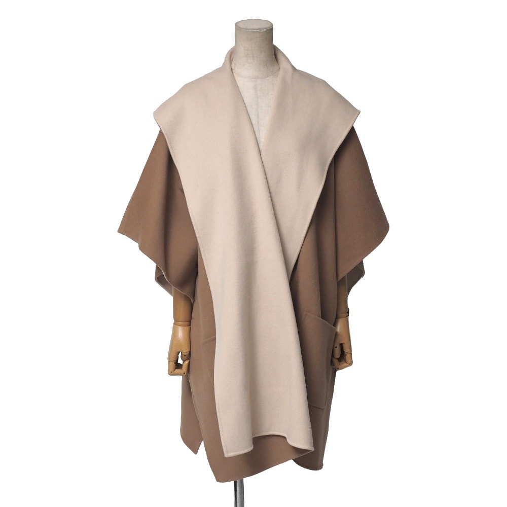 ■美品■Max Mara Studio マックスマーラ ストゥディオ コート サイズSM Cucito Amano ダブルフェイス オーバーコート フード ポンチョ ブランド古着【中古】20260210/RA7716