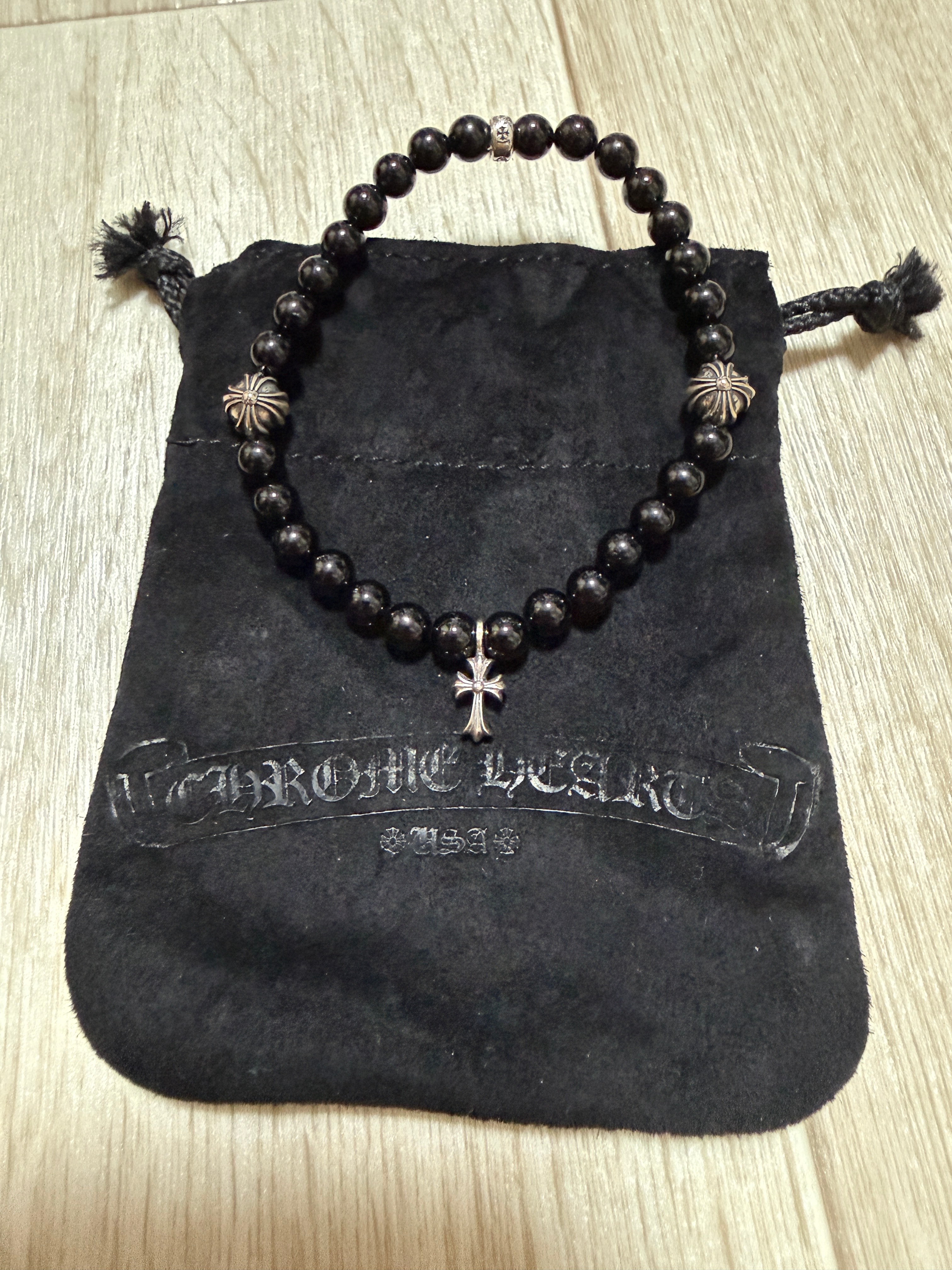 Chrome Hearts 6mm 4 Silver Cross Bead Bracelet "BLACK"ビーズブレスレット クロス