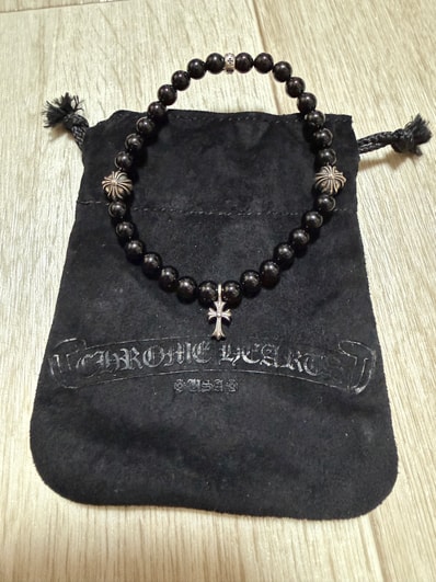 Chrome Hearts 6mm 4 Silver Cross Bead Bracelet "BLACK"ビーズブレスレット クロス