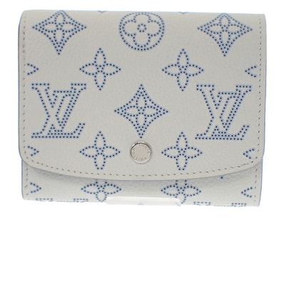 ルイヴィトン LOUIS VUITTON ポルトフォイユ・イリスコンパクト 日本限定 M11802 二つ折り財布 モノグラムマヒナ ホワイト ブルー シルバー金具 レディース メンズ【中古】【Aランク】