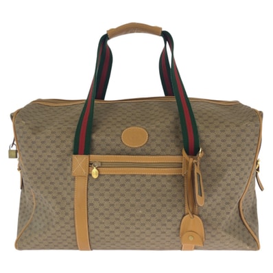 美品 GUCCI グッチ ヴィンテージ オールドグッチ シェリーライン マイクロGG ベージュ ゴールド金具 PVC レザー/ ボストンバッグ トラベルバッグ 603263 【中古】