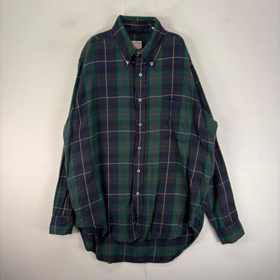 古着 ブルックスブラザーズ Brooks Brothers USA製 長袖シャツ ボタンダウン 胸ポケット L グリーン系 チェック メンズ
