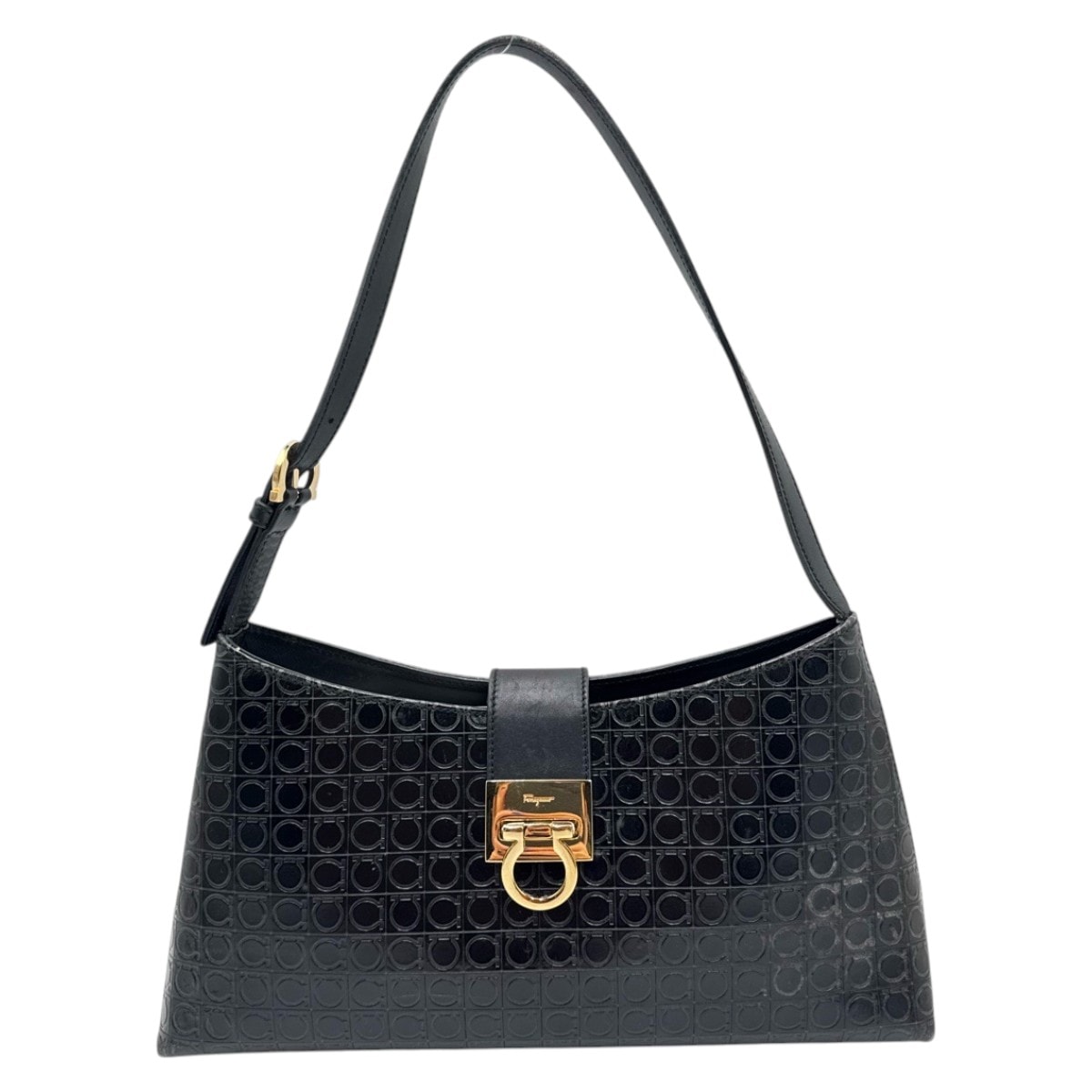 美品 Salvatore Ferragamo サルヴァトーレフェラガモ ガンチーニ ブラック 黒 ゴールド金具 レザー ショルダーバッグ 604639 【中古】
