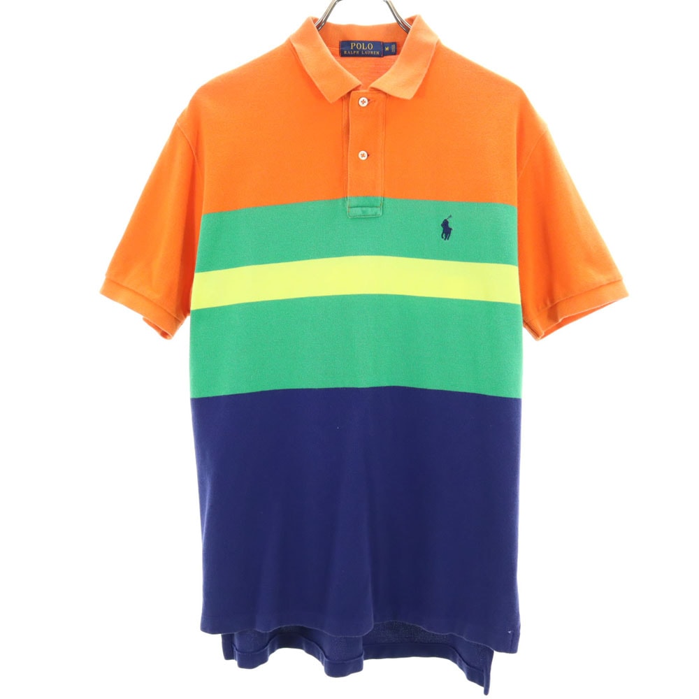 POLO RALPH LAUREN ポロラルフローレン ボーダー柄 半袖 ポロシャツ M オレンジ 他 鹿の子
