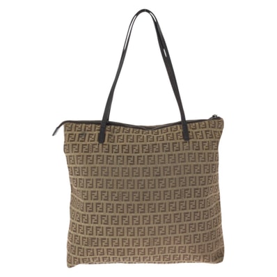 FENDI フェンディ ズッカ ブラウン ガンメタ金具 キャンバス レザー/ トートバッグ ショルダーバッグ 601508 【中古】